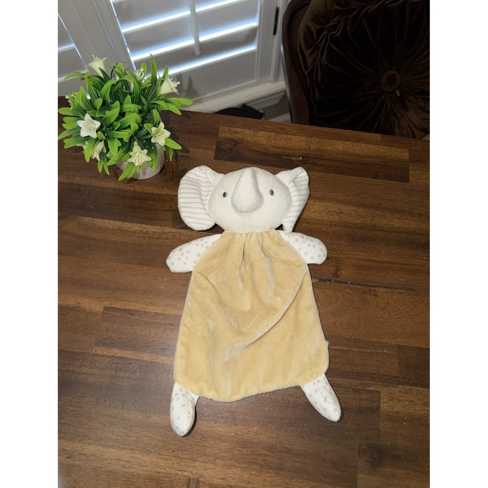 Dream Gro Elephant Lovey Security Blanket Soft Rattle Head White Stripes Dots